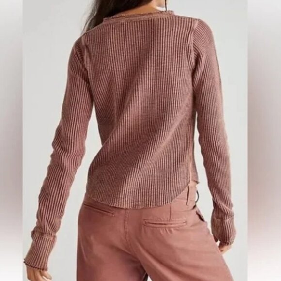 FREE PEOPLE ONE Colt Thermal Top Brown boho Size Small - Picture 6 of 6